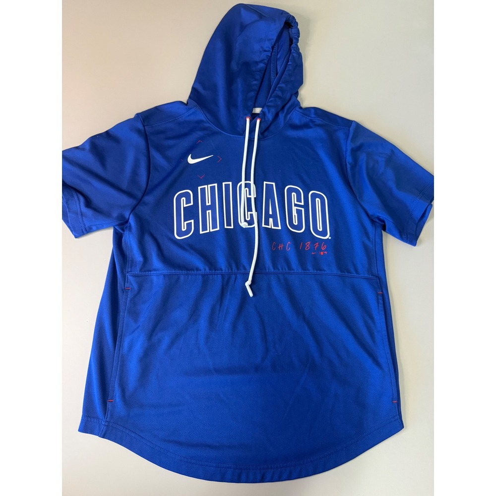 Nike MLB Chicago Cubs Short Sleeve Hoodie Blue Mens Small Training Top CHC 1876